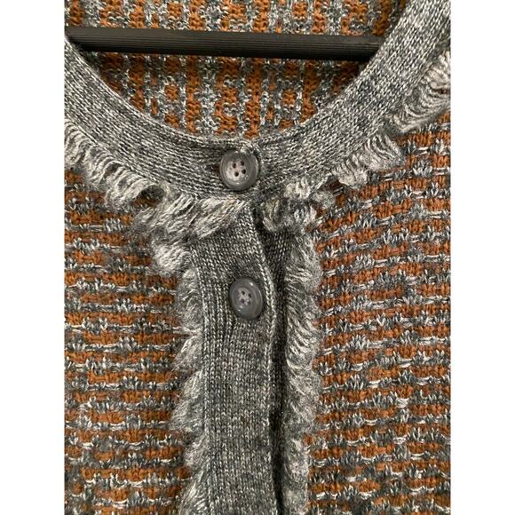 Betty Barclay Women’s Cardigan Ruffle Trim Brown Gray Knit Tweed Button Front - Picture 6 of 9